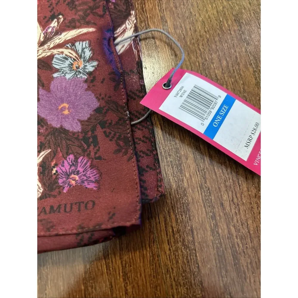 NWT Vince Camuto Oblong Scarf Red‎ Floral Plaid Pattern Satin Fabric 36x72”